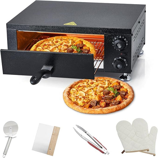 12 Inch Electric Countertop Pizza Oven, 1100w Stainless Steel Commercial Pizza Maker with Viewing Window & Timer for Fast Baking, Indoor Use for Restaurant, Home, Kitchen, Catering & Mall Kiosk