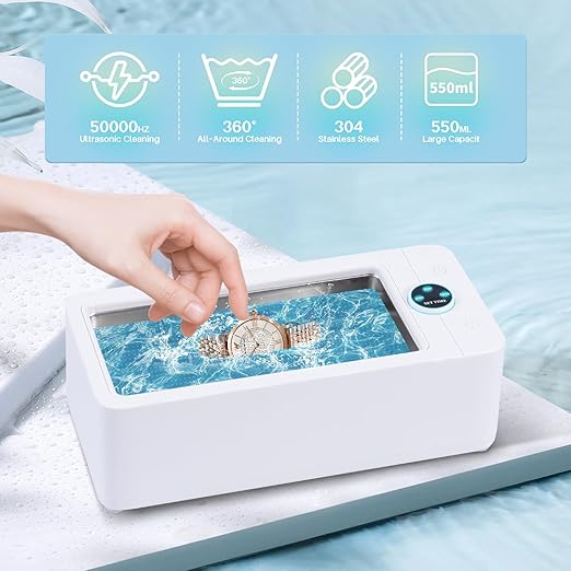 Cudinham 50KHz Jewelry Cleaner, 550ml/19oz Ultrasonic Jewelry Cleaner with Digital Timer, Professional Ultrasonic Cleaner - Jewelry Cleaner Ultrasonic Machine for All Jewelry, Silver and Eyeglass
