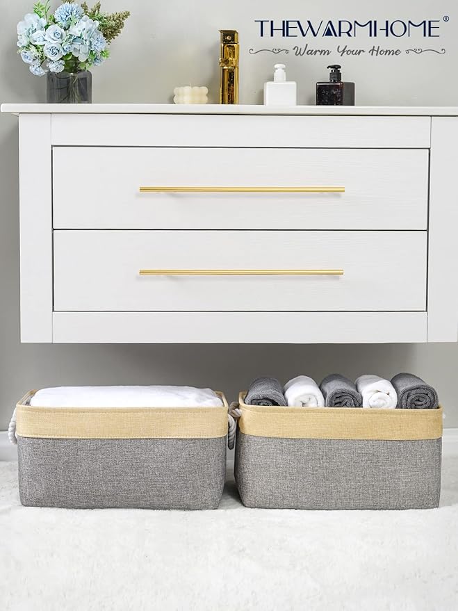 TheWarmHome Fabric Storage Bins Baskets for Organizing, Large Sturdy Storage Basket W/Handles, Decorative Foldable Storage Baskets for Shelves Closet Nursery Toy (Large - 3 Pack 15.7L횞11.8W횞8.3H)