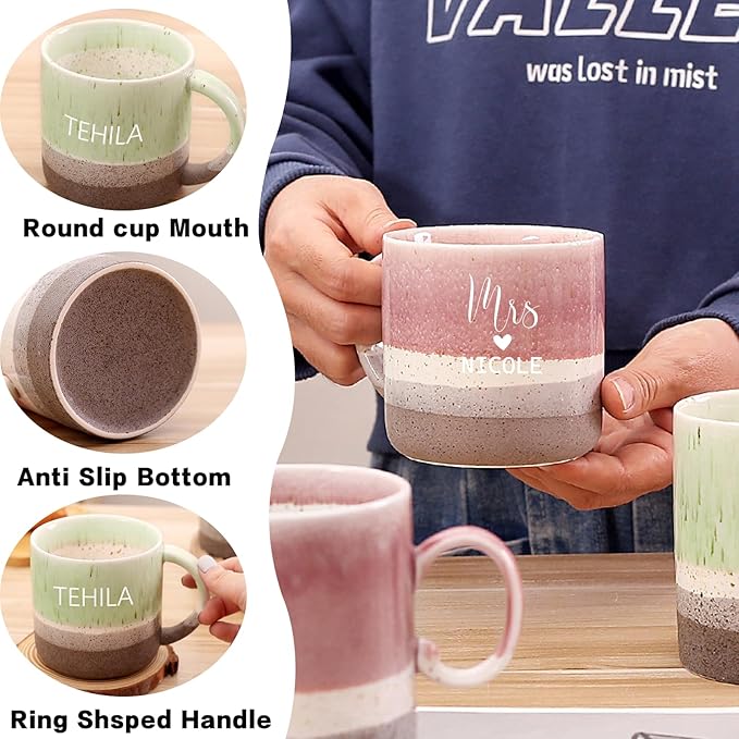 Personalized Engraved Ceramic Coffee Mug, Customized Mugs with Name & Logo for Family Dad Mom Engraved Tea Cup for Travel, Microwave Dishwasher, Unique Design Bithday Gift for Teacher Couples