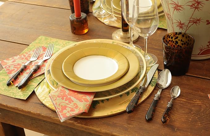 Caspari Linen Border Paper Dinner Plates in Gold - Pack of 8