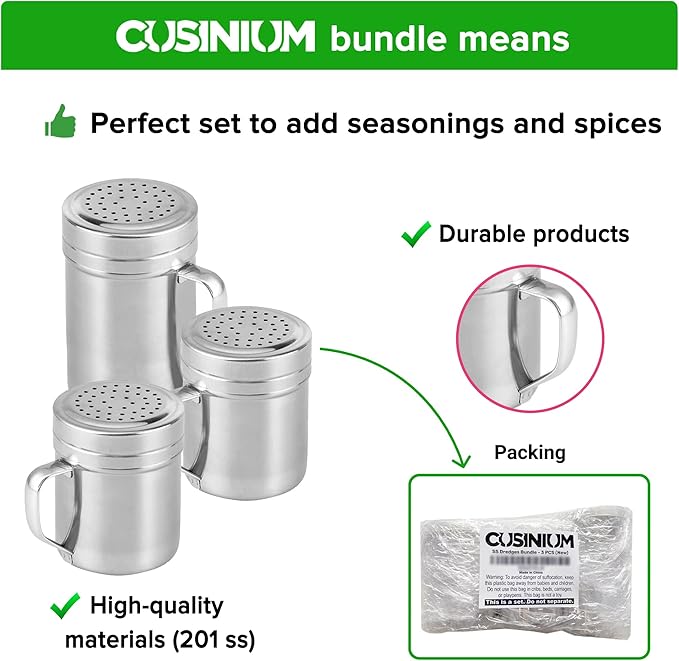 [10oz + 10oz + 14oz] Stainless Steel Dredge Shaker Bundle - by CUSINIUM