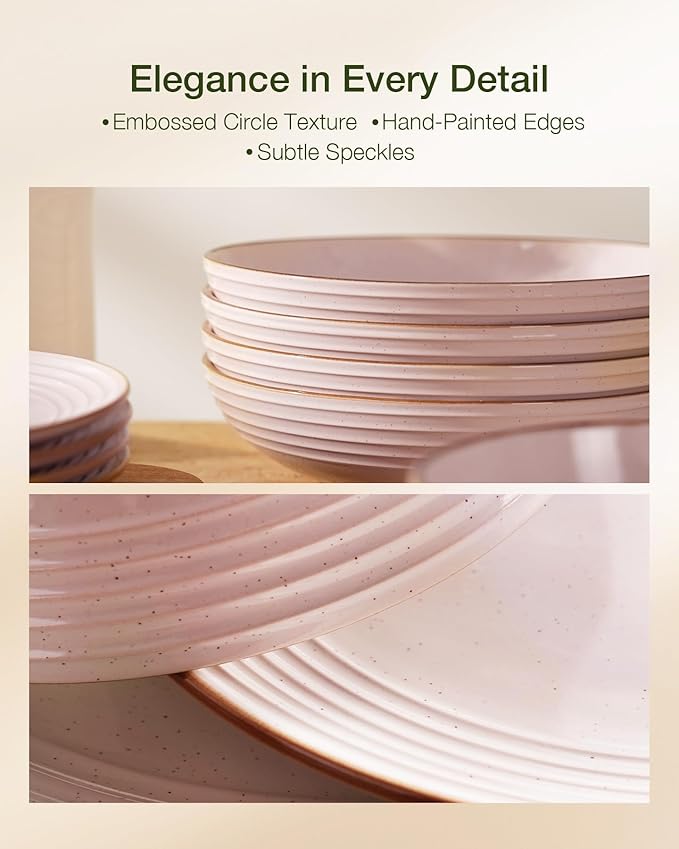 Famiware Jupiter Dinnerware Set with Pasta Bowl, Plates and Double Bowls Dish Sets for 4 (16 Pieces), Microwave and Dishwasher Safe, Chip and Scratch Resistant, Light Pink
