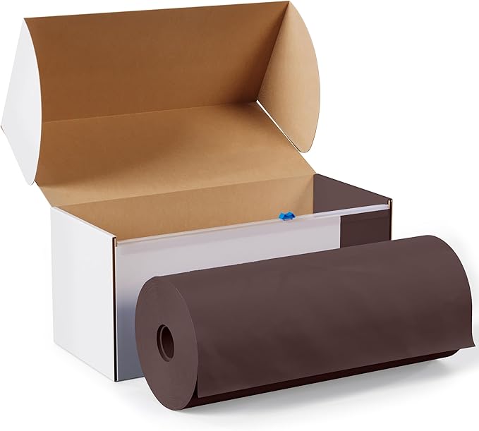 Party Solids 54 Inch X 100 Feet Brown Plastic Table Cover Roll in A Cut - to - Size Box with Convenient Slide Cutter. Cuts Up to 12 Rectangle 8 Feet Plastic Disposable Tablecloths