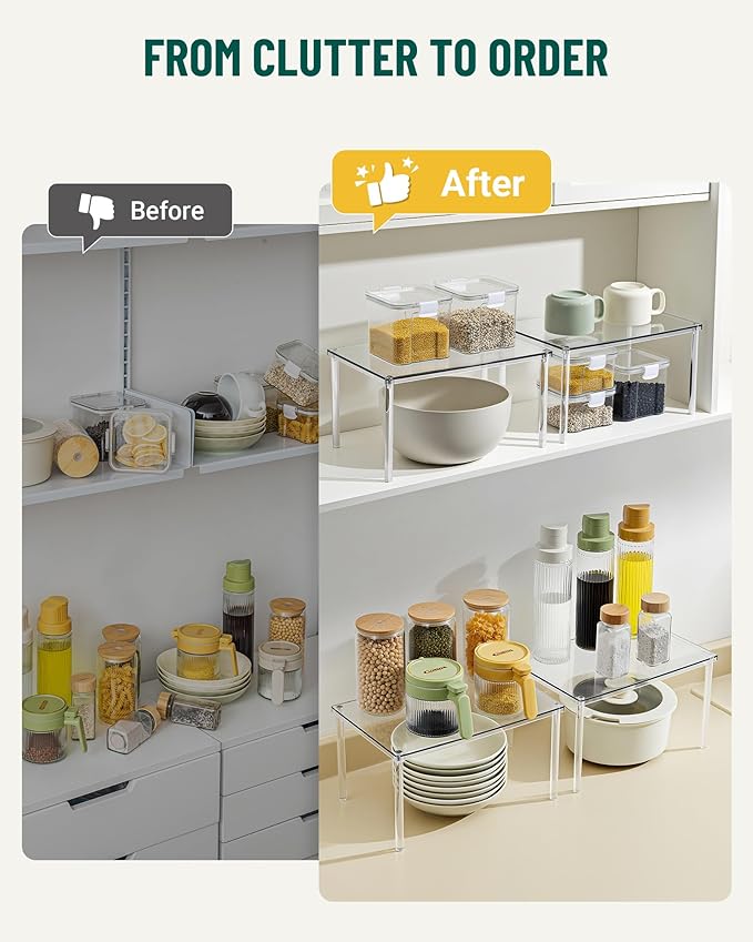 Acrylic Cabinet Organizer, Set of 4 Spice Rack Organizer for Cabinet, Desk Countertop Shelf Organizer, Pantry Kitchen Storage and Organization, Stackable Shelves House Essentials for Gift