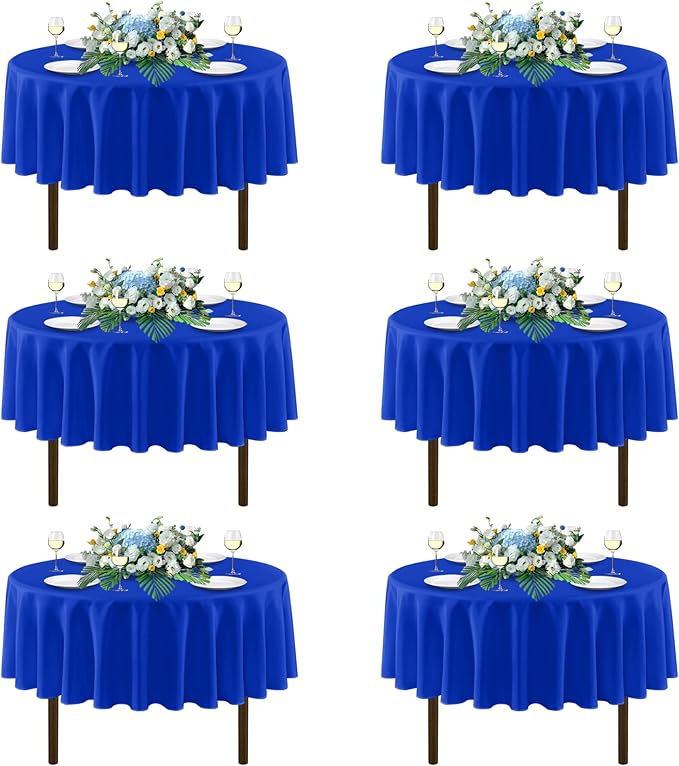 sancua Royal Blue Round Tablecloths 70 Inch, 6 Pack - Circle Fabric Table Cloth for July 4th Independence Day Wedding Party Banquet Birthday, Washable Polyester Table Cover (Fit 20-58 Inch Tables)