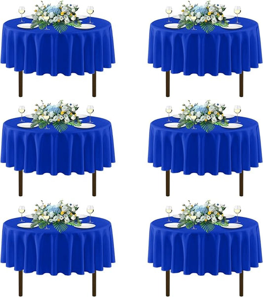 sancua Royal Blue Round Tablecloths 70 Inch, 6 Pack - Circle Fabric Table Cloth for July 4th Independence Day Wedding Party Banquet Birthday, Washable Polyester Table Cover (Fit 20-58 Inch Tables)