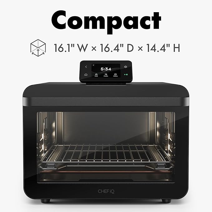 CHEF iQ MiniOven Smart Toaster Oven Air Fryer Combo, 11-in-1 Countertop Convection Oven, Bake, Broil, Air Fry, Broil, Dehydrate, 1750W, 25 Qt Capacity, Fast Cooking with Touchscreen Controls ??Black
