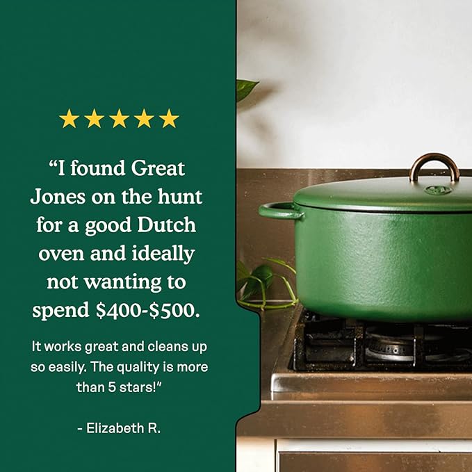Great Jones Dutchess Cast Iron Dutch Oven Pot With Lid (Broccoli) - Large 6.75 Quart Size, Dual Handles - All Stovetop Safe - 500째 Dutch Oven For Bread Baking | Dishwasher Friendly