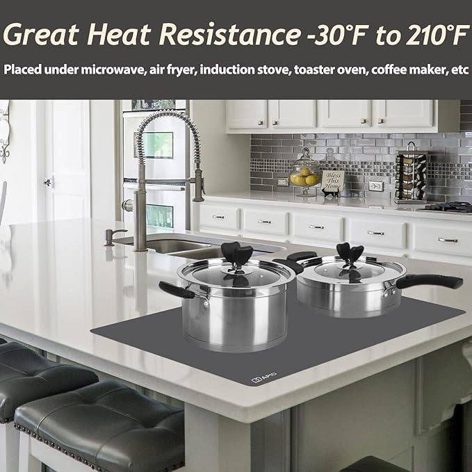 Extra Large Silicone Mat 36" x 24" Place Mats, Heat Resistant Mat for Kitchen Countertop Protector, Thick Placemats Washable Silicone Mats for Kitchen Counter Mat Dining Table Mat, Darkgrey, Sapid