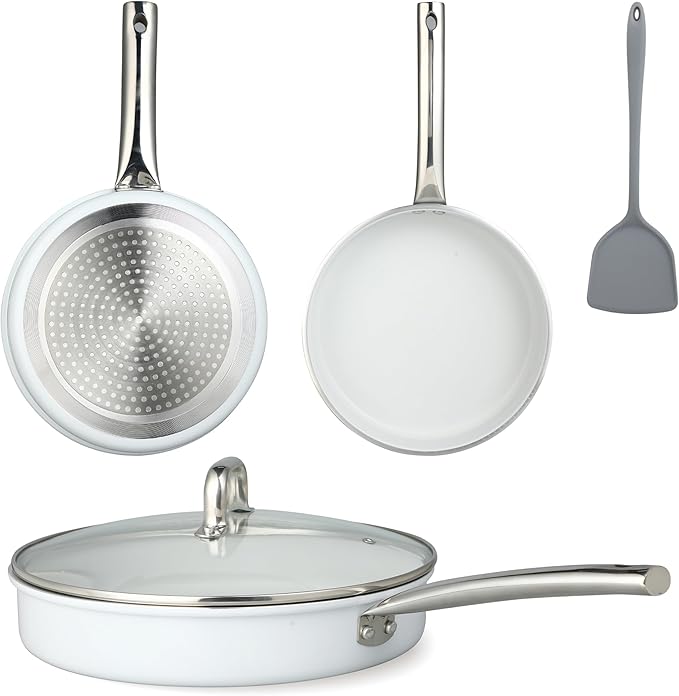 5 Pcs Pots and Pans Set, Nonstick Cookware Set with Glass Lids, Non-toxic Healthy Kitchen Cooking Set, PFAS and PFOA Free
