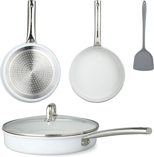 5 Pcs Pots and Pans Set, Nonstick Cookware Set with Glass Lids, Non-toxic Healthy Kitchen Cooking Set, PFAS and PFOA Free