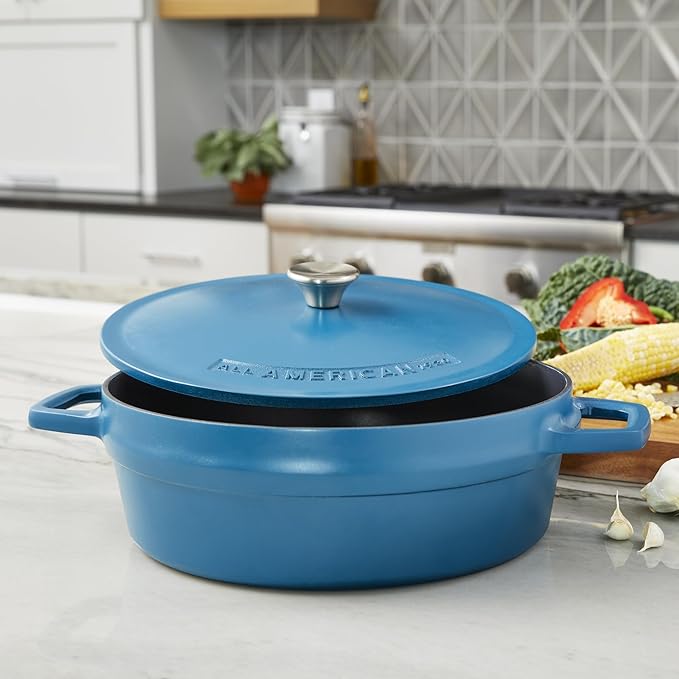 All American 1930 - Dutch Oven - The Saucier Set, Berry Blue - 5.5qt Capacity - Perfect for Sauces, Soups & Simmering - Non Stick & PFAS Free - Made in the USA
