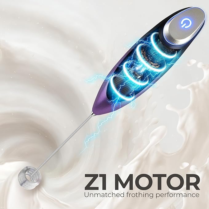 Zulay Kitchen Patented Tornado Triple Whisk Milk Frother with 4 Duracell Batteries ??Handheld Foam Maker for Coffee, Lattes, Matcha & Hot Chocolate ??Rich, Creamy Froth in Seconds