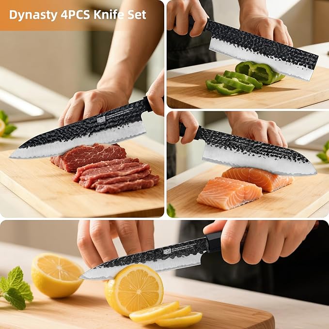 FINDKING Dynasty Series 4PCS Kitchen Knife Set, Professional Japanese Chef Knife Set, 9Cr18MoV High Carbon Steel Blade, African Rosewood Octagonal Handle, for Meat, Fruits, Vegetables