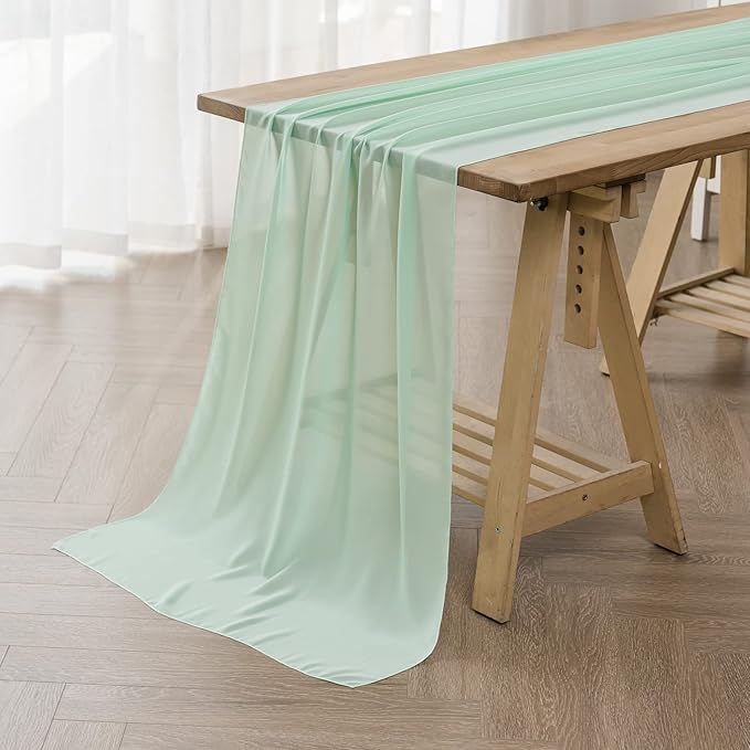 flohar 12Pack 9ft Chiffon Table Runner14x108 Inch Sheer Romantic Table Runner for Wedding Birthday Party Bridal Shower Outdoor Decoration-Mint