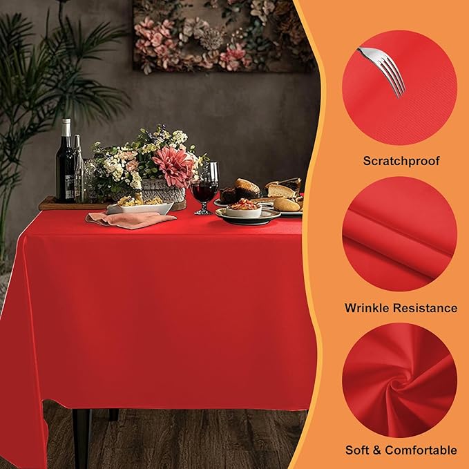 TWINPRET Rectangle Tablecloth 60 x 102 Inch, Red Waterproof Washable Polyester Table Cloth - Stain & Oil Resistant Rectangular Table Cover for Banquet & Party (Fits 6 Foot Tables) [2 Pack]