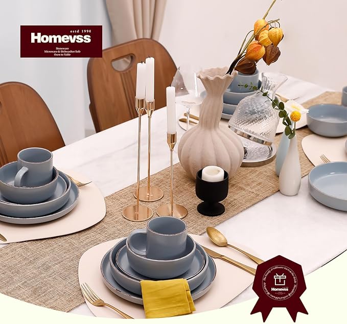 HomeVSS 20-Piece Dinnerware Set - Serves 4, Shiny Matte Blue Glaze plates and bowls sets with Speckle Effect for Microwave & Dishwasher Safe