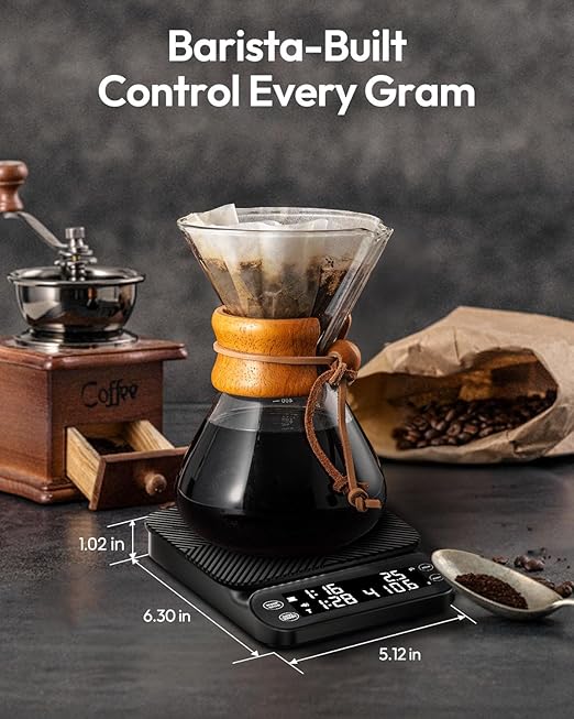 Maestri House S3 Coffee Scale with Timer, 3kg/0.1g Rechargeable Digital Scale, 3 Brew Modes, Adjustable Ratios & Flow Rate Display, Barista-Grade for Pour-Over, Espresso, French Press ??Black