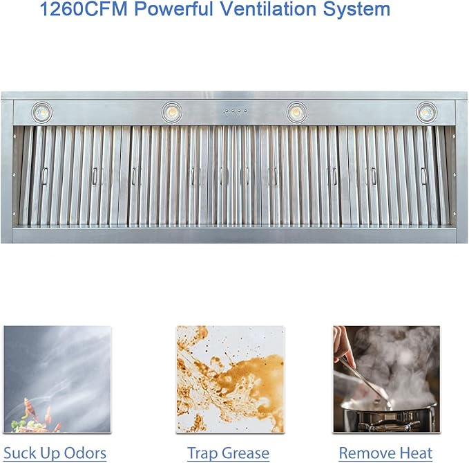 CT Copper Tailor Copper Vent Hood Island Mount,60'' W,48''H,1260 CFM Exhaust Fan,Stainless Steel Vent,LED Light,Dishwasher-Safe Baffle Filters,Light Hammered-Penny Patina,VH3A