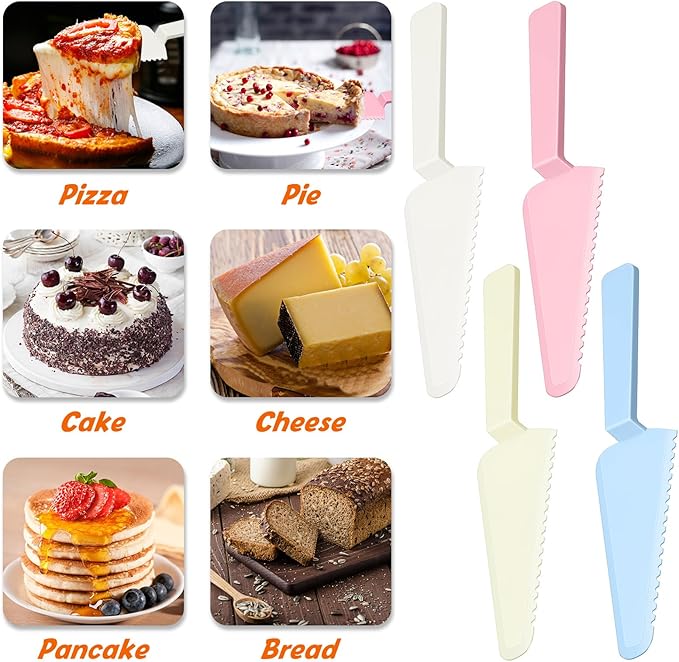 Suclain Disposable Cake Knife 9.1 Inch Plastic Cake Server Cutting Plastic Spatula Knives Pie Pizza Pastry Slicer Serving Utensils for Kitchen Wedding (16 Pieces,Pastel)