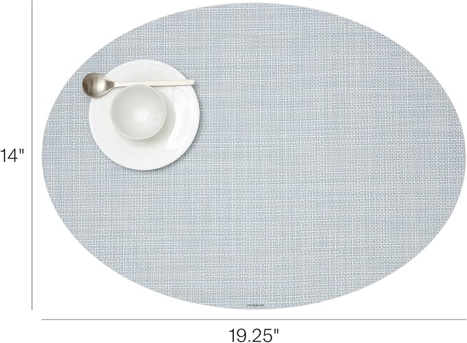 Chilewich Mini Basketweave Placemats in Sky - Set of 4 - Easy Care Woven Tabletop Textiles - Indoor/Outdoor - 19.25" x 14" Oval