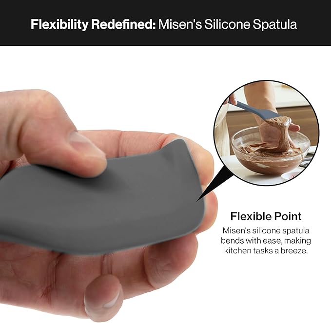 Misen Nonstick-Safe Silicone Spatula - Dishwasher Safe, Heat Resistant - Versatile Professional-Grade Kitchen Tool for Pancakes, Eggs, and Baking - Strong, Flexible, Durable Rubber Utensil - Gray