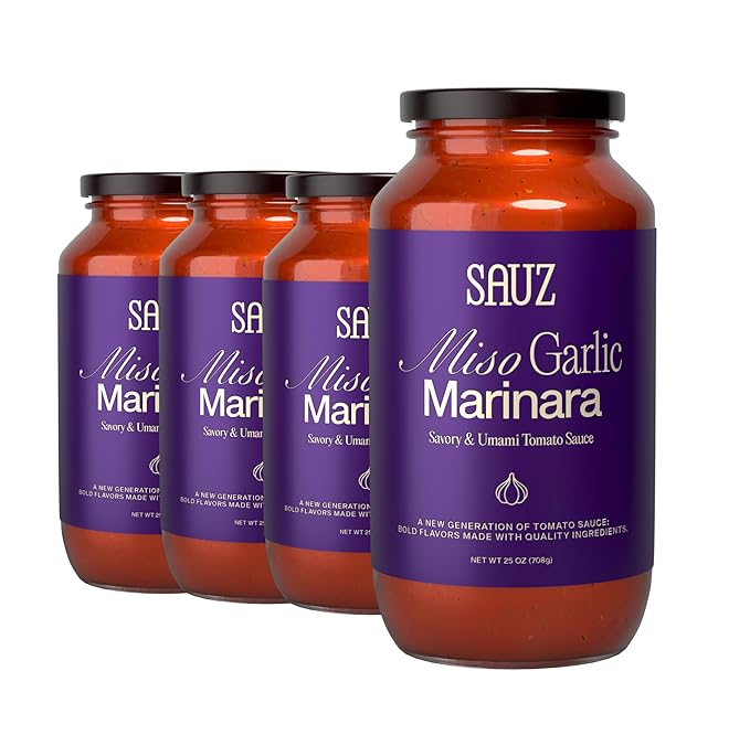 Sauz | Miso Garlic Marinara Sauce (4 Jars) Umami-Rich & Savory ??Gluten-Free, Non-GMO, and 100% Delicious ??Crafted in Small Batches with Clean Ingredients