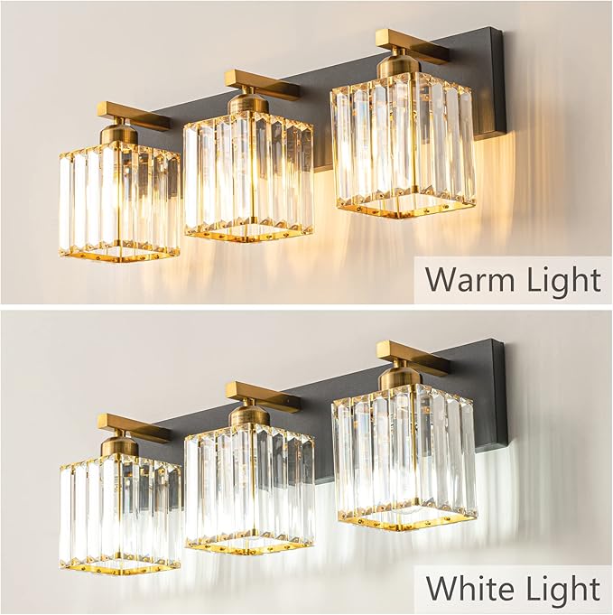 Modern Bathroom Vanity Light 3-Lights Black Gold Crystal Bathroom Wall Light Vanity Light Fixturesï¼?0.47-inch Modern Minimalist Design