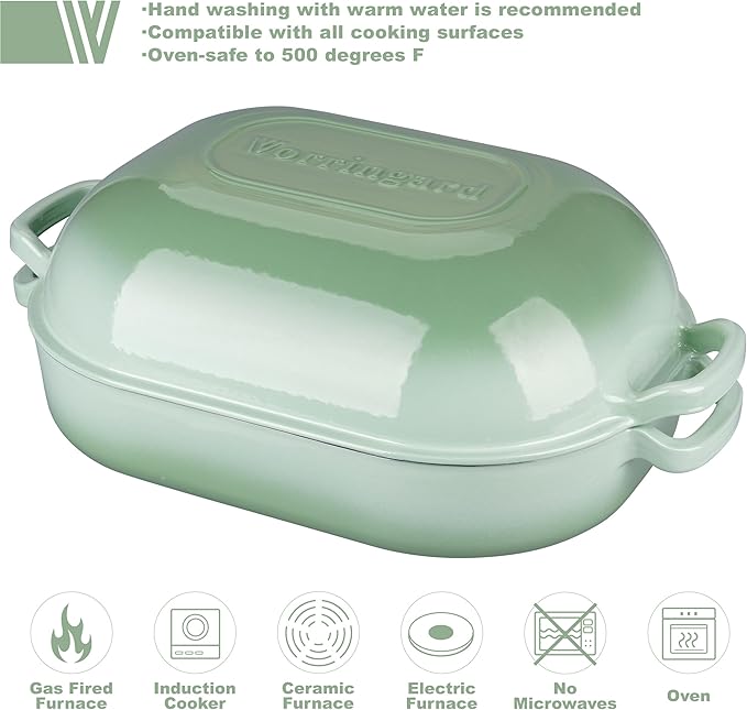 Large Cast Iron Dutch Oven Dome Pot with Lid, Enameled Bread Oven, Bread Pan for Homemade Sourdough Bread Baking, 9QT, Green