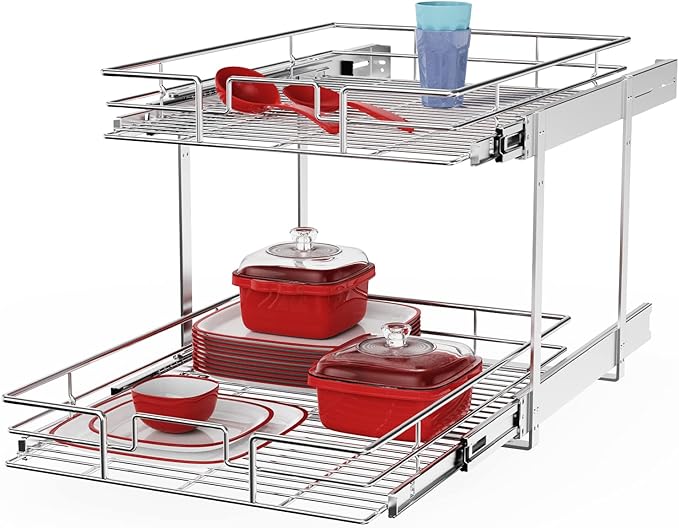 ROOMTEC Individual Pull Out Cabinet Organizer (15쩍" W x 21쩍" D), 2 Tier Spice Rack Organizer for Cabinet, Slide Out Drawer Pantry Shelf Organization and Storage for Kitchen Bathroom