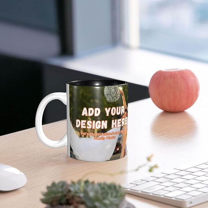 Custom Color Mugs with Partial or Full-Size Printing Customizable Photos and Text Coffee Mugs Creative Multicolor Designs Image (Full-Width, Black)