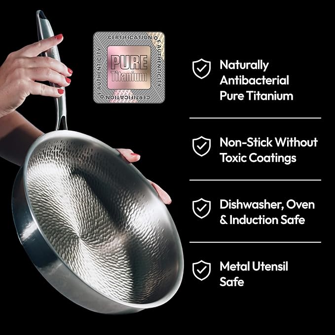 Titanium Pan, 2026 Upgrade To 100% Non-Toxic Titanium Skillet, 12 inch Non Stick Titaniums Cookware Pan, Extreme Heat-Resistant & Lasts a Lifetime (10.23in, No Lid)