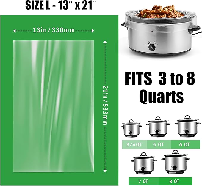30 Count Slow Cooker Liners, 13"x21", Fits 3-8 Quarts, Disposable Pot Liners Compatible with Crockpot, Oval Large Size, BPA-Free Cooking Bags, Kitchen Accessories, Cook with Ease