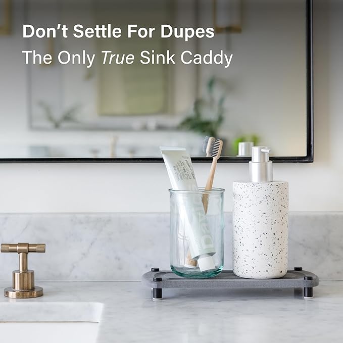 Dorai Home Sink Caddy ??Water-Absorbing Stone Tray for Sink, Stainless Steel Feet, Fast-Drying, Slate
