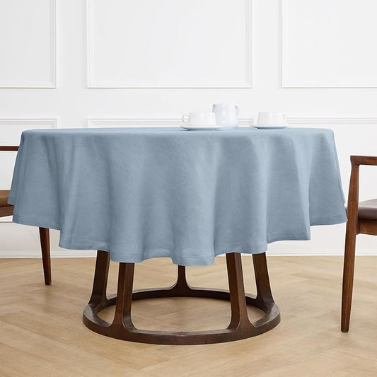 Solino Home Linen Round Tablecloth 70 Inch - 100% Pure Linen Dusty Blue Round Tablecloth - Machine Washable Table Cloth - Sonoma