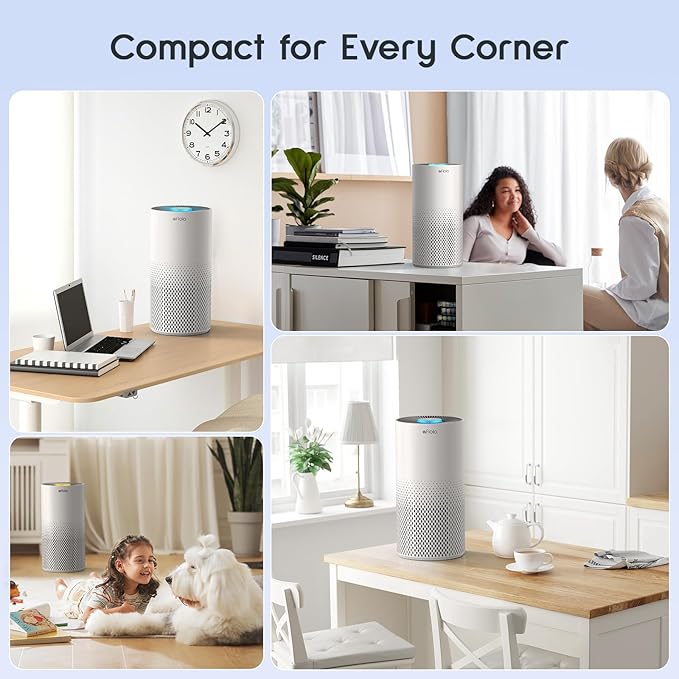 Afloia Air Purifiers for Home Bedroom Large Room Up to 1076 Ft짼, 3-Stage Filter Cleaner Odor Eliminator, Remove Pets Dust Dander Hair Allergy Mold Pollen Smoke Smell, Quiet 22 dB, 7 Colors Night Light