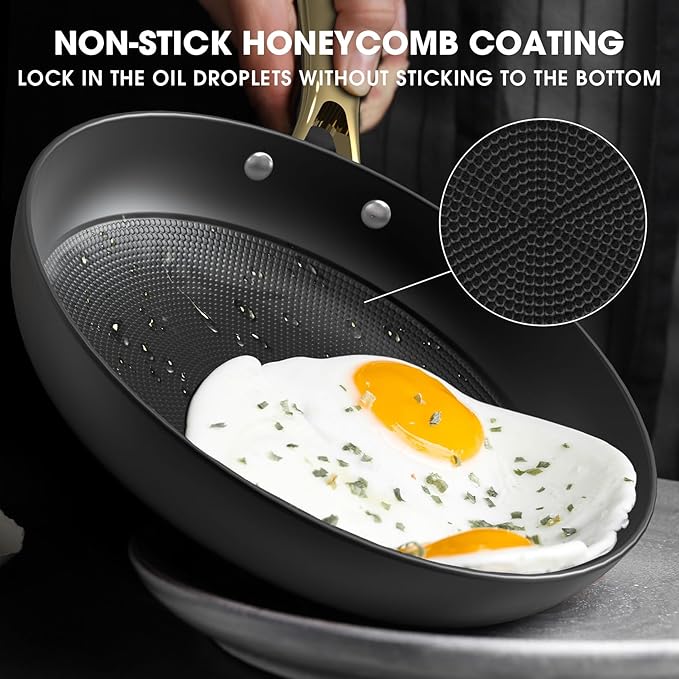 imarku Non Stick Frying Pans, Nonstick Cast Iron Skillets 3 Pcs - 8 Inch, 10 Inch, 12 Inch Frying Pans with Lid, Cast Iron Pan, Professional Nonstick Frying Pan, Chrismas Gifts for Women and Men