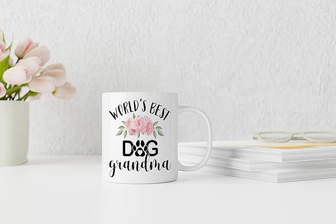 QASHWEY Dog Grandma Gifts Mug, Gifts for Dog Grandma Coffee Mug, Mothers Day Dog Owner Lover Mug Tea Cup Gifts for Grandma Grandmother, World?셲 Best Dog Grandma Coffee Cups Ceramic 11oz