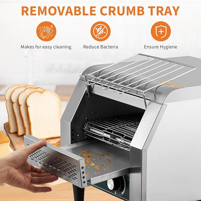 GarveeHome Commercial Conveyor Toaster, 150 Slices/H, 1300W 110v, 7 Temperature Settings, Commercial Toasters for Restaurant/Home, With Timer, for Bun Bagel Bread