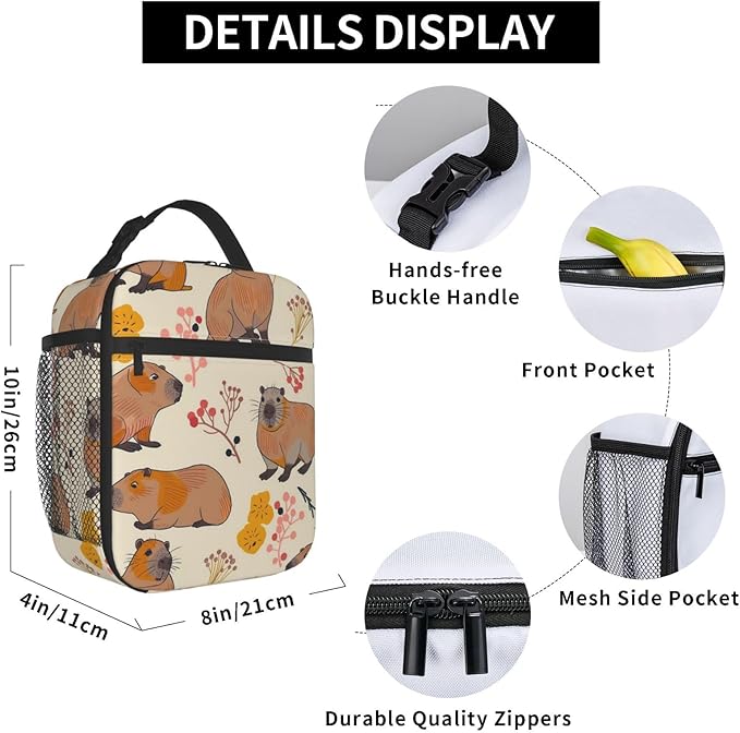 VANZEV Capybara Lunch Box for Adults Women Girls Boys Kids Cute Animal Lunch Box Insulated Cooler Reusable Lunch Bag Container Gifts for Work Office Picnic Travel School