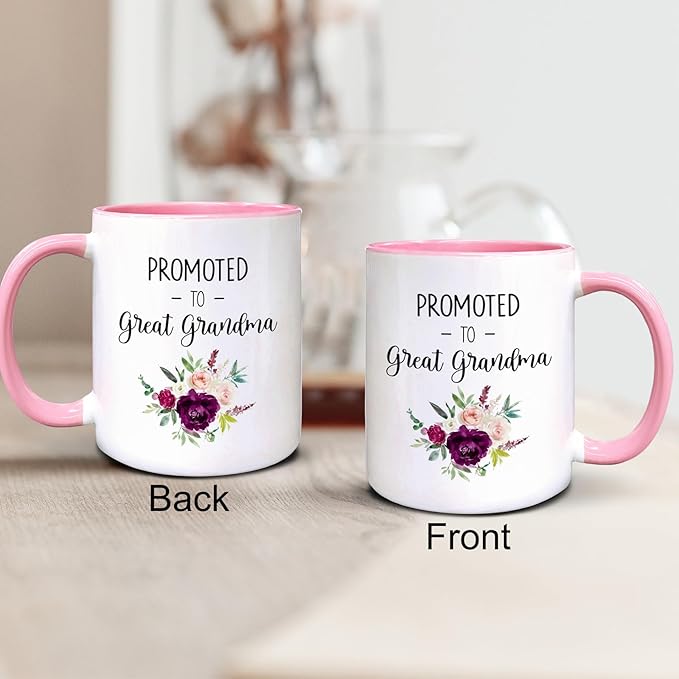QASHWEY Great Grandma Coffee Mugs, Great Grandma Gifts, Pregnancy Announcement Coffee Mug Tea Cup Gifts for GrandmaGrandmother, Promoted to GreatGrandma CoffeeCups Ceramic 11oz(Pink)