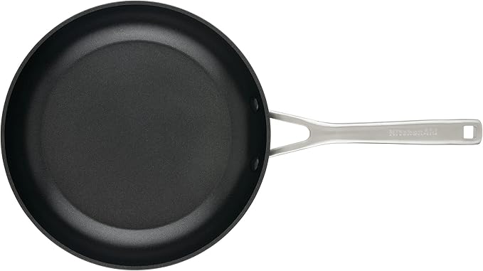 KitchenAid Hard Anodized Induction Nonstick Frying Pan Set With Lid, 3-Piece ??8 & 10 Inch Skillets, Durable, Even Heating, Dishwasher & Oven Safe, Easy-Clean, Matte Black