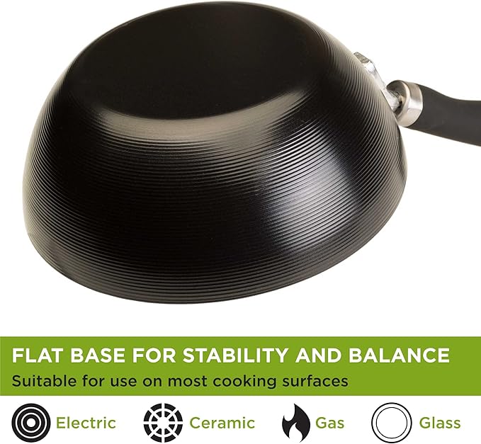 Ecolution Non-Stick Carbon Steel Wok with Soft Touch Riveted Handle, 8",Black