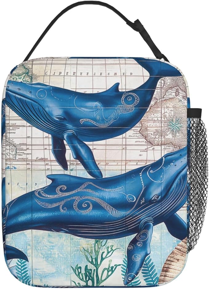 VANZEV Vintage Ocean Whale Lunch Box for Adults Women Girls Boys Kids Nautical Ocean Animal Lunch Box Insulated Cooler Reusable Lunch Bag Container Gifts for Work Office Picnic Travel School