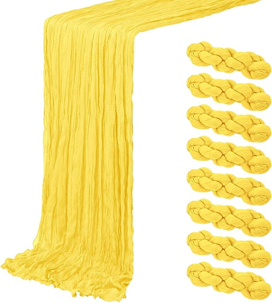 8 Pack Lemon Yellow Cheesecloth Table Runner 20 x 120 inch Gauze Table Runners 10 FT Long,Semi Sheer Boho Cheese Cloth Fabric Table Runner Bulk for Party,Wedding,Baby Shower,Bridal Shower Decoration