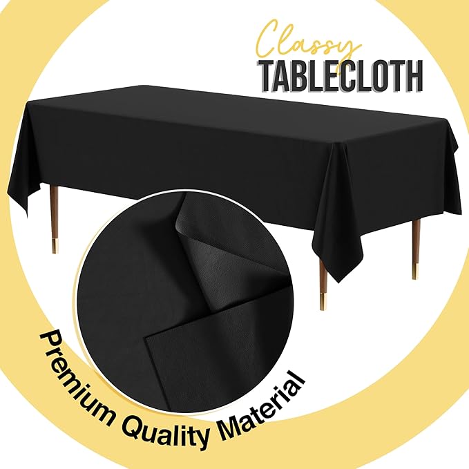 Exquisite 66% Thicker Premium Plastic Table Cloth Rectangle Table Cover 0.5 Mil 24 Pack Black Table Cloth 54 Inch x 108 Inch Disposable Tablecloth Won't Tear Easily Like Cheap Thin Brands