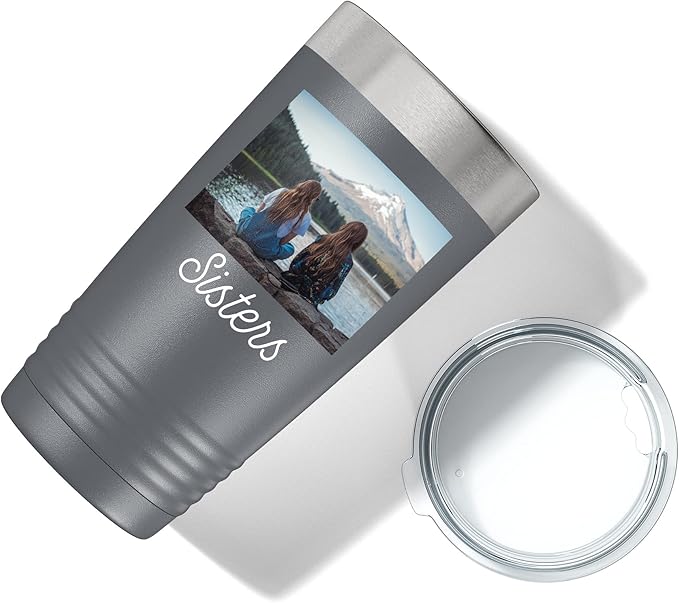 Personalized (17 Colors) 20oz Photo Picture Printed Insulated Stainless Steel Powder Coated Tumbler with Lid ??Customized Gift Idea for Her Women Him Men, Custom Coach Gifts Team Mom Dad (Gray)