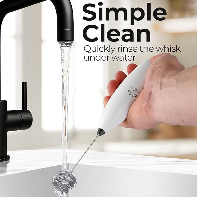 Zulay Kitchen Patented Tornado Triple Whisk Milk Frother with 4 Duracell Batteries ??Handheld Foam Maker for Coffee, Lattes, Matcha & Hot Chocolate ??Rich, Creamy Froth in Seconds