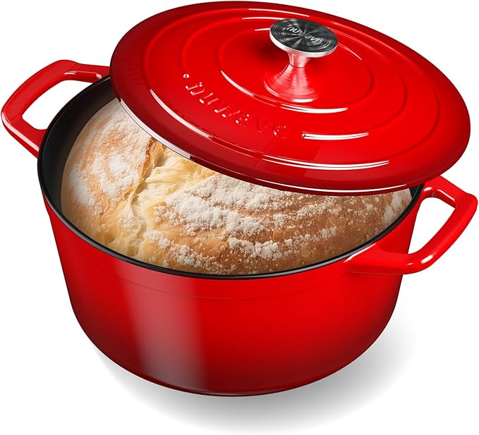 Nuwave 6QT Healthy Enameled Cast Iron Dutch Oven Pot with Lid, Heavy Duty 7-Layer Enamel, Enhanced Rust Protection, Dual Handles, Oven Safe to 500째F for Sourdough Bread Baking, Braise, Stew, Roast
